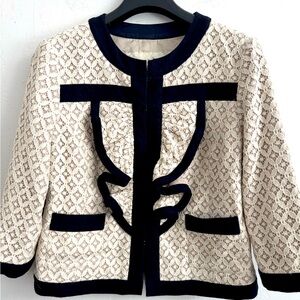 Anthro EUC Lace Black Trim Lady Feminine Work Business Casual Coat Jacket